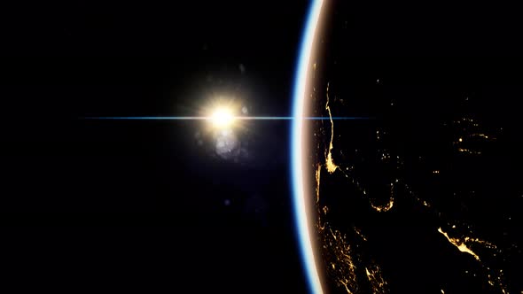 Space, Sun and Planet Earth at Night alt