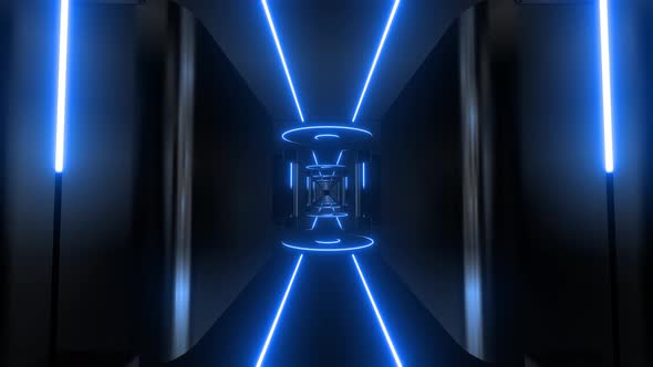 4k Blue Neon Corridors