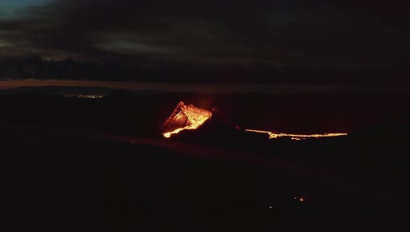 Majestic Landscape of Fagradalsfjall Volcano with Lava Flowing Out of Craters