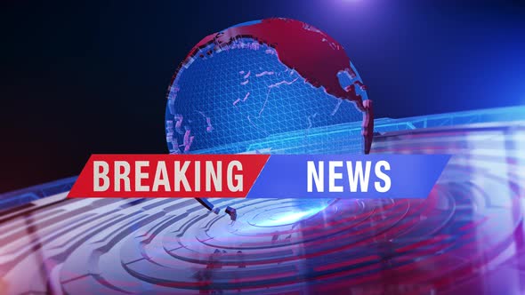 Breaking News Banner In Front Of A Digital Globe Network Looped A4