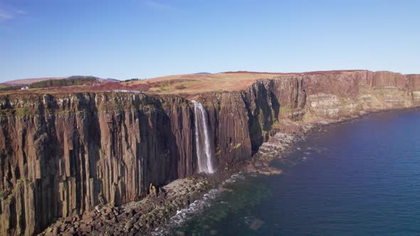 Cinematic Waterfall into the sea 4k Drone shot