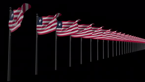 Row Of Liberia Flags With Alpha 4K