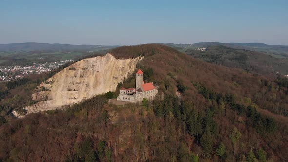 Beautiful evening flight over castle Wachenburg