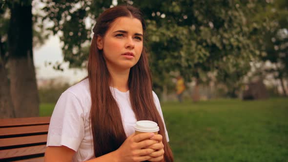 Attractive Caucasian Girl Enjoy Break Outdoors