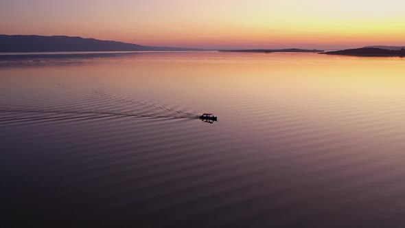 fishing boat on lake at sunset golyazi , bursa turkey  28