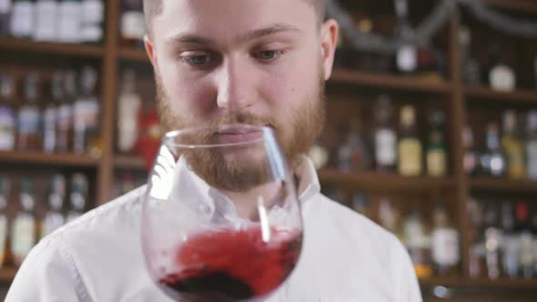 Sommelier Tating the Wine Slow Motion