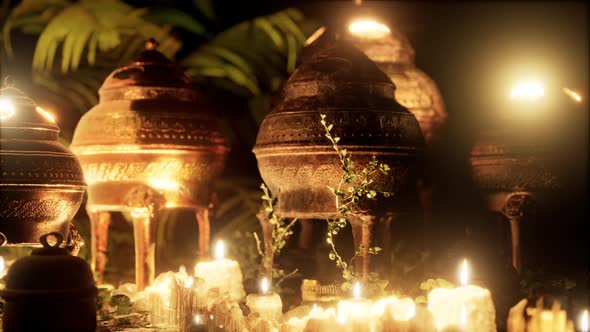 Golden Altar with Candles at Night