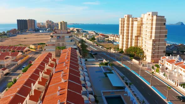 Aerial View. Panoramic View of Streets, Roads and Buildings Foreland La Manga Del Mar Menor