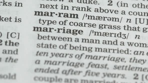 Marriage, Word Pointed in Dictionary, Agreement Between Couple, Love and Family