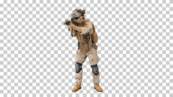 Army soldier standing his ground aiming, Alpha Channel