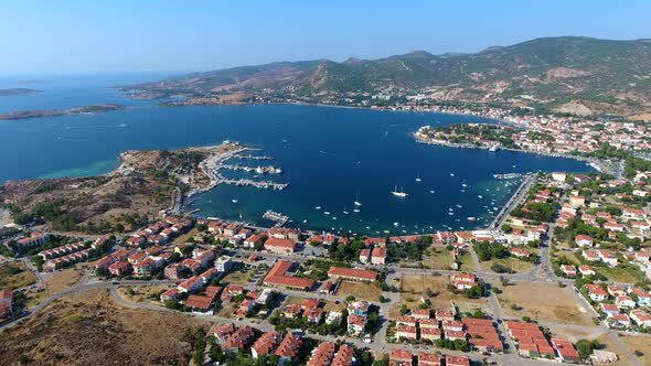 Small City Houses, Beautiful Marina and Touristic Boats in a Cove by Sea