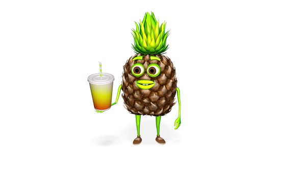 Pineapple Shows Drink Loop On White Background