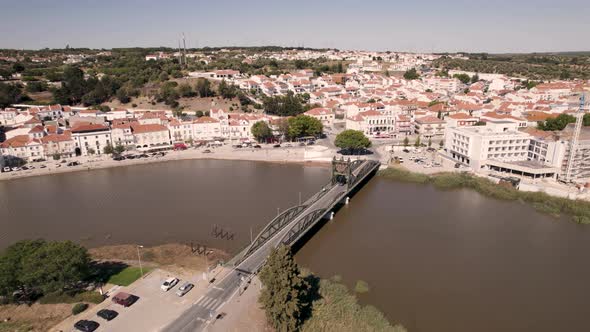 Picturesque aerial cityscape of the traditional Portuguese city, Alcacer do Sal, Portugal.