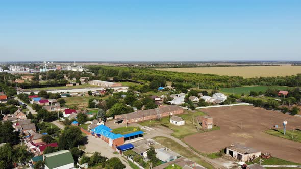 Aerial view of the Russian village in the summer day.