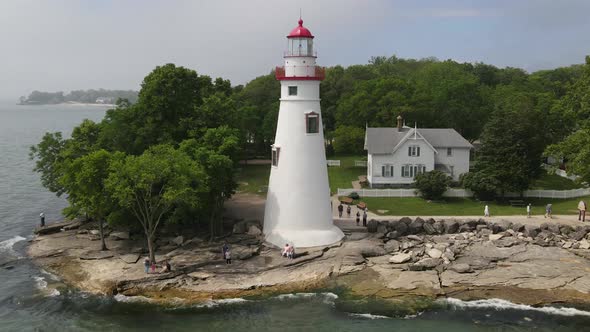 Marblehead Lighthouse along Lake Erie in Ohio drone time lapse video.