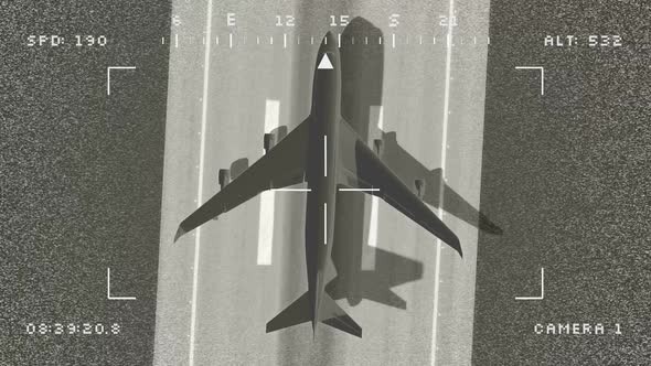 Military Drone Footage Following Civil Airplane Taking Off