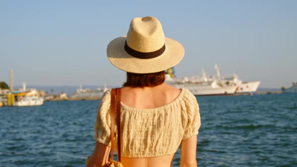 Young woman in hat. Split, Croatia, video 6k