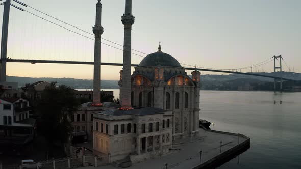 Ortakoy Mosque and Istanbul Bosphorus Bridge Aerial Video