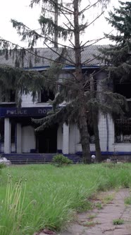 Vertical Video of a Wartorn Police Station in Ukraine