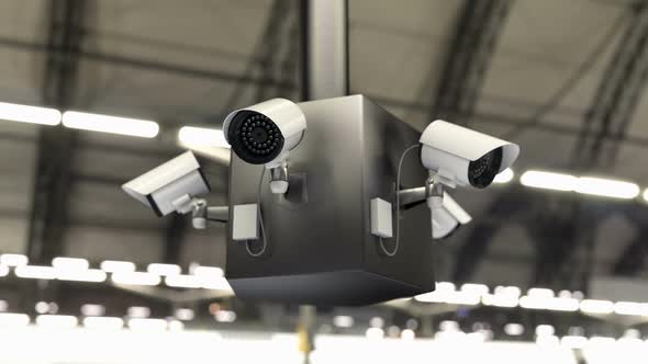 Surveillance System and Security Cameras Scanning the Public Area alt