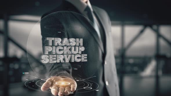 Businessman with Trash Pickup Service Hologram Concept