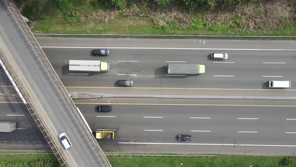 Top Aerial view of Indonesia Highway with busy traffic.