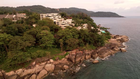 Drone View of the Island with the Hotel