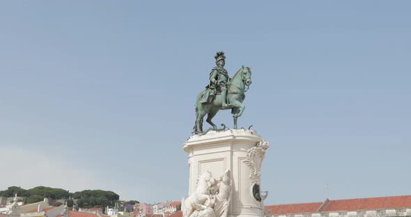 Bronze Equestrian Statue Of King Joseph I At The Center Of Praca do Comercio In Lisbon City, Portuga