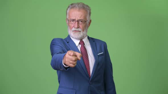 Handsome Senior Bearded Businessman Against Green Background
