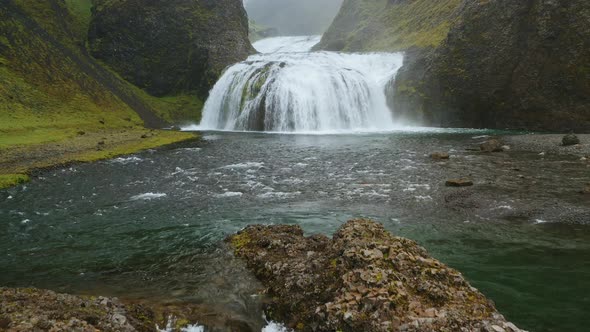 Stjornarfoss Waterfalls in Iceland Aerial View