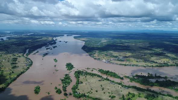 Si Phan Don or 4.000 islands near Don Det in southern Laos from the sky