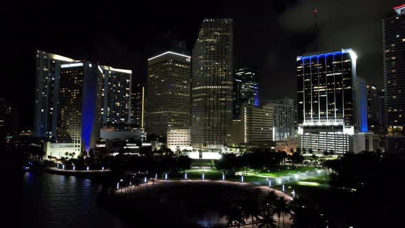 Night cityscape Miami Florida United States. Touristic landmark city.