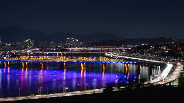 Seoul Han River Bridge Night