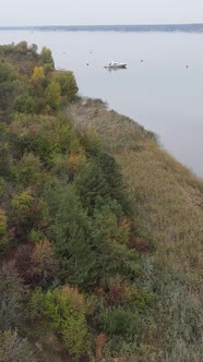 Vertical Video Aerial View of the Dnipro River  the Main River of Ukraine