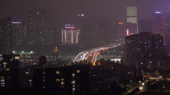 Night Illuminated Guangzhou Highway in China Timelapse