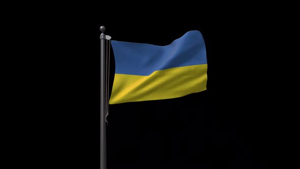 Ukraine Flag On Flagpole With Alpha Channel