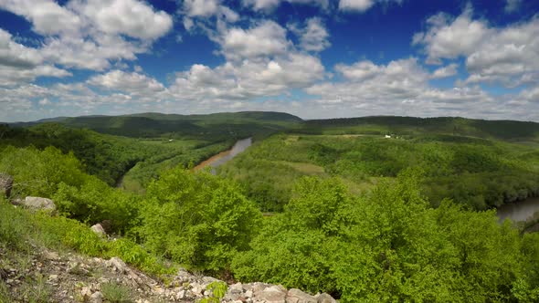 Beautiful view of spring in the Appalachian mountains of West Virginia and Maryland as clouds float