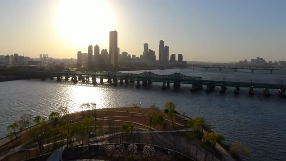 Seoul Han River Railway Bridge Yeouido Building