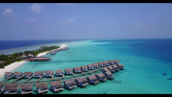 Aerial drone nature of beautiful bay beach break by shallow ocean and white sand background of a pic