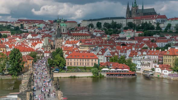 Charles Bridge and Prague Castle Timelapse View From the Bridge Tower Czech Republic