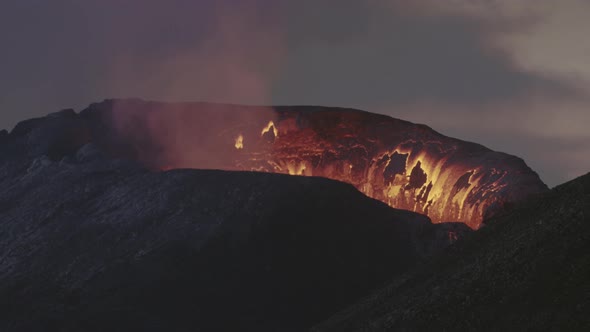 Yellow Lava From Erupting Fagradalsfjall Volcano