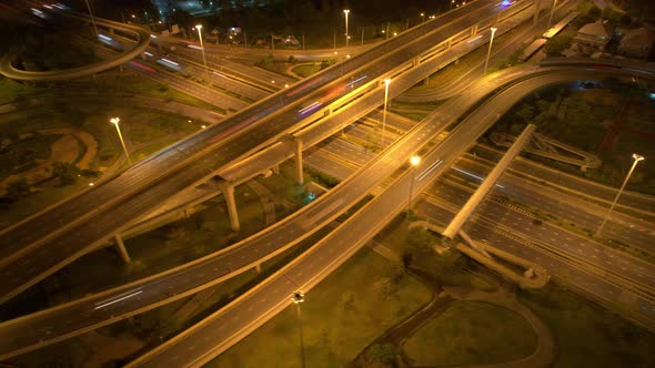 4K : Aerial time lapse in motion drone shot of freeway and interstate traffic