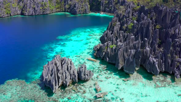 Aerial Views on Beautiful Emerald Twin Lagoons in Coron Island, Palawan, Philippines