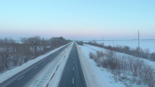 Cars Driving Country Road Winter