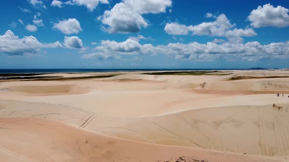 Brazilian landmark rainwater lakes and sand dunes. Jericoacoara Ceara.