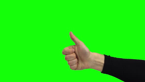 Hand of Man Demonstrating Thumb Up, Green Screen