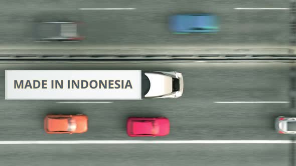 Semitrailer Trucks with MADE IN INDONESIA Text