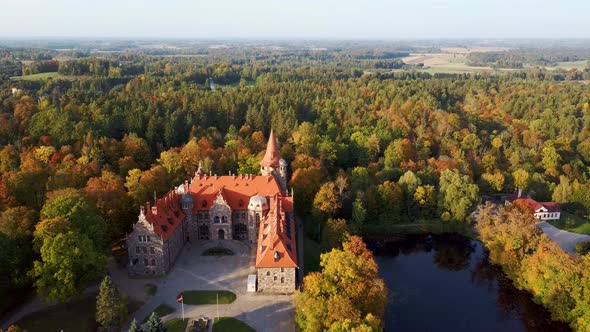 Cesvaine Medieval Castle in Latvia  Old Manor House  From Above Top View.