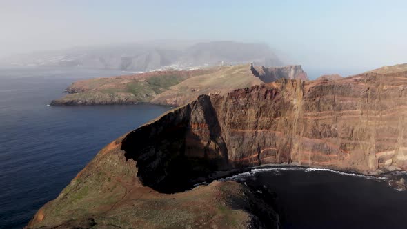 Aerial Panning Shot of Ponta de Sao Lourenco Coastline,  Madeira Island, Portugal