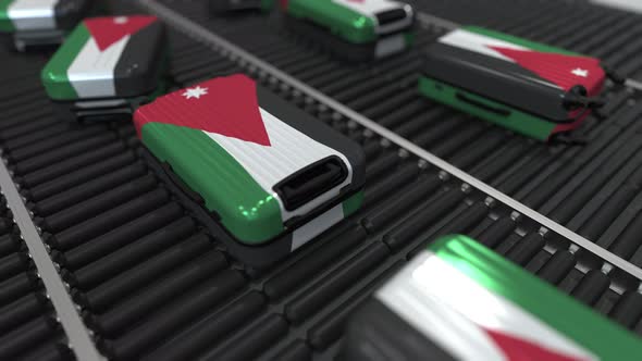 Suitcases Featuring Flag of Jordan on Conveyer